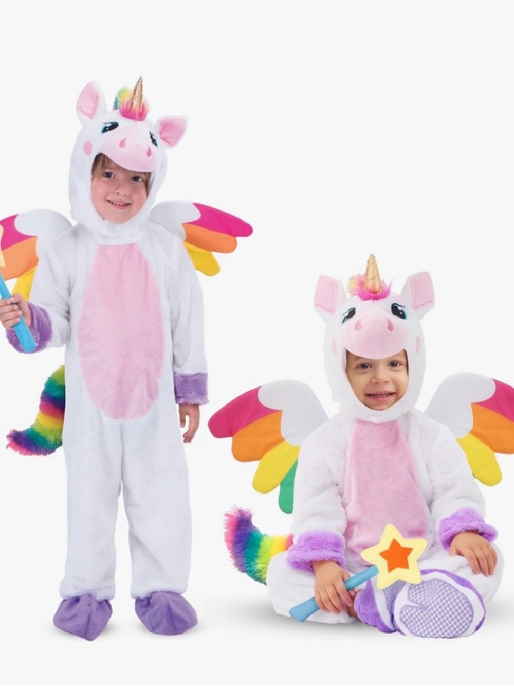 Kids White & Pink Rainbow Unicorn Costume with Wings